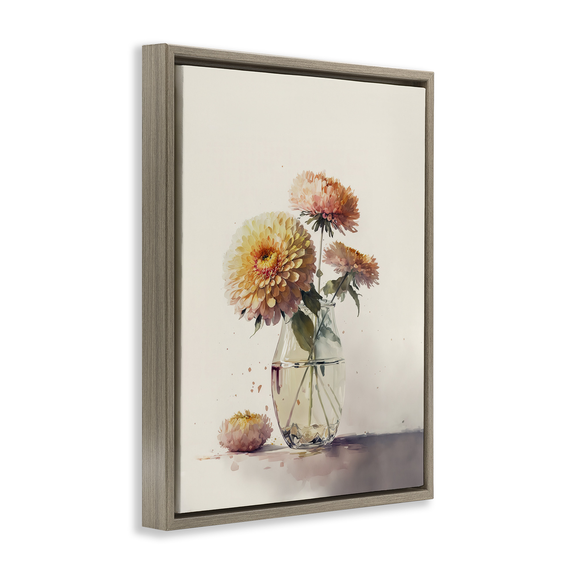 Stupell Industries Blooming Dahlias Painting Botanical & Floral Painting Brown Floater Framed Canvas Art Print Wall Art, 17 x 21