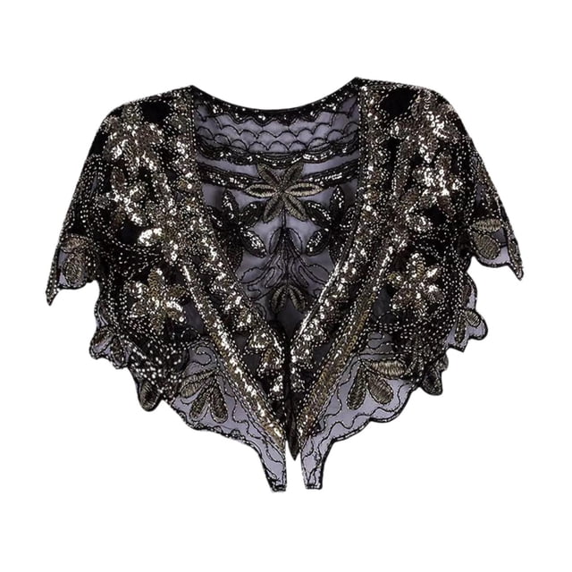 Chal de los años 20 jinwen para mujer capa de hombro fiesta de noche mascarada oro negro 25 cm x 40 cm