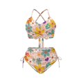 thumbnail image 5 of SEANATIVE Bikini Set for Women 2 Piece Push Up Swim Suit Sets Trendy Criss Cross Bathing Suit Drawstring High Waist Bikini Bottom Summer Swimwear, 2XL, Groovy Hippie Flower Pink, 5 of 7