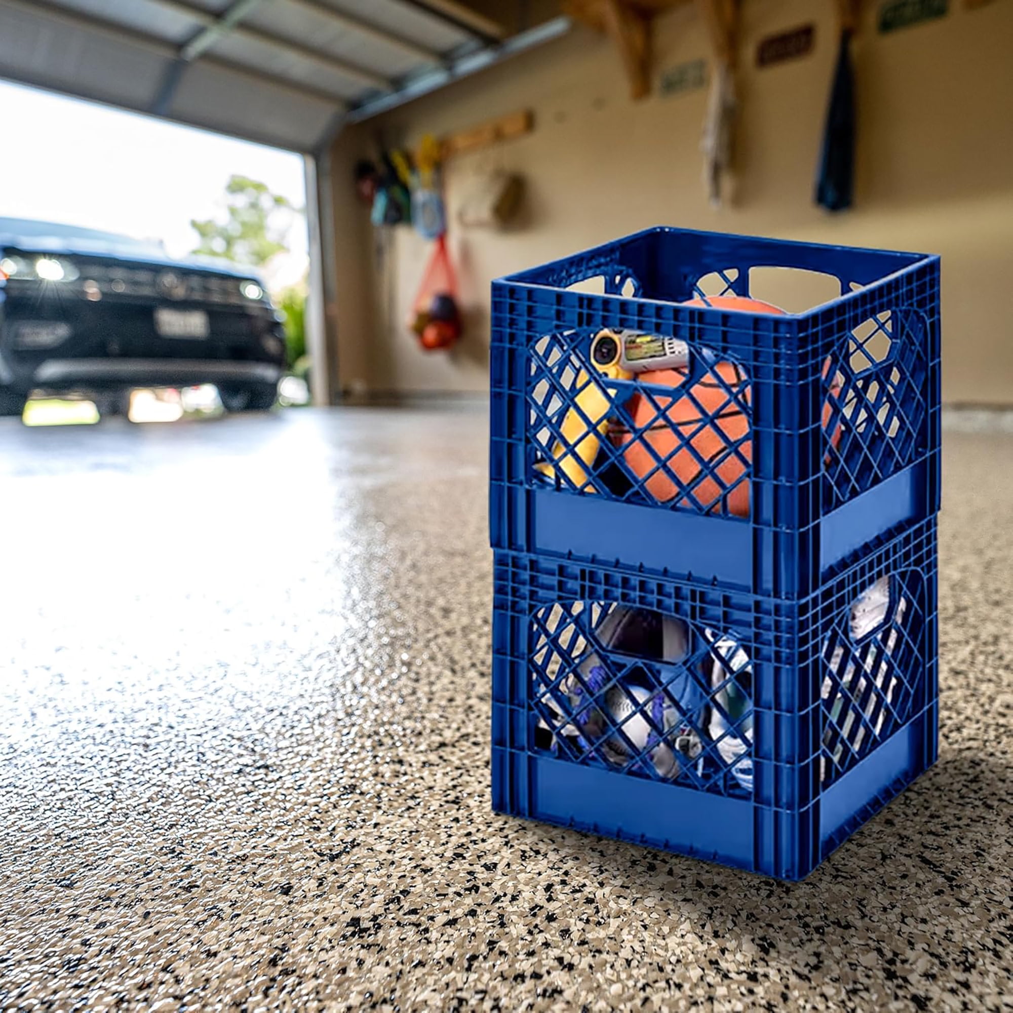 Juggernaut Storage: Milk Crate 2pk - 16 Qt, Blue - Multi-Purpose Storage Solution, Stackable Organization, Heavy-Duty Plastic Bins, Built-In Handles