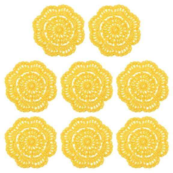 Crochet Doilies, 8Pcs 4" Cotton Woven Fabric Coasters, Lace Round Handmade Coasters with Floral Pattern for Wedding Party Decoration (Yellow)