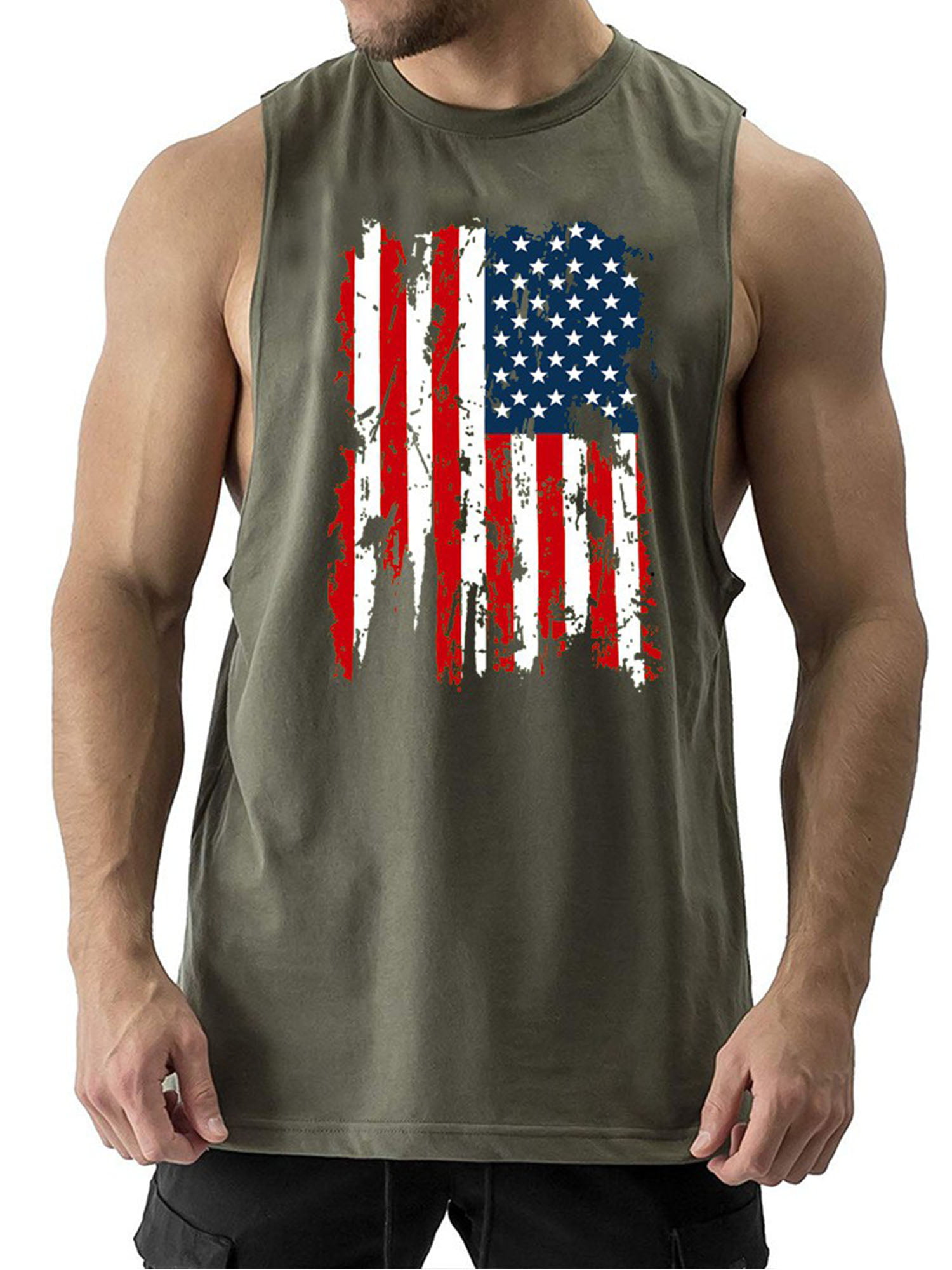 UKAP Mens Fashion American Flag Distressed Tank Top 4th July Tank USA ...
