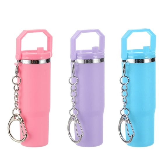 Uxcell Mini Cup Keychains, Lip Balm Holder Small Cup Mini Tumbler Key Chain Charm for Handbag Purse Pink, Light Purple, Sky Blue