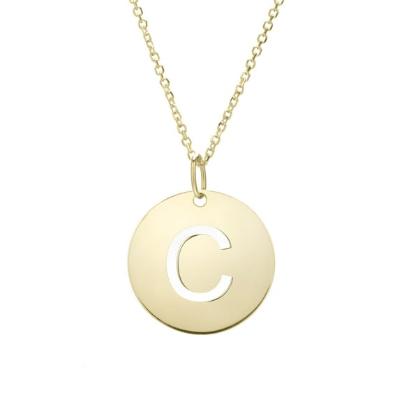 14k Yellow Gold Initial Letter C Round Pendant Necklace, 18"