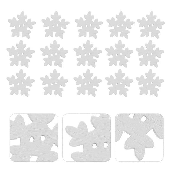50pcs White Wood Snowflake Buttons for Christmas Crafts, Sewing, Knitting, Scrapbooking, Holiday Decoration Supplies