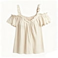 thumbnail image 4 of Lmueinov 2026 Summer Women's Cold Shoulder Ruffle Strap Tops, Casual V Neck Loose Fit Short Sleeve Blouses S-2XL, 4 of 4