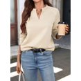 thumbnail image 4 of Women's V-Neck Textured Light Weight Long Sleeve Sweatshirt Casual Outfits Spring Fall Clothes Color S, 4 of 10