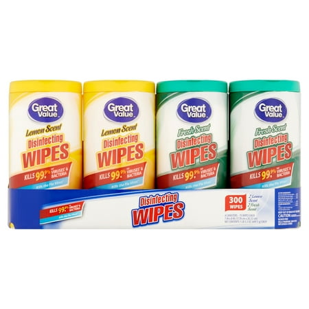 Great Value Scented Disinfecting Wipes, Fresh/Lemon, 4 Count