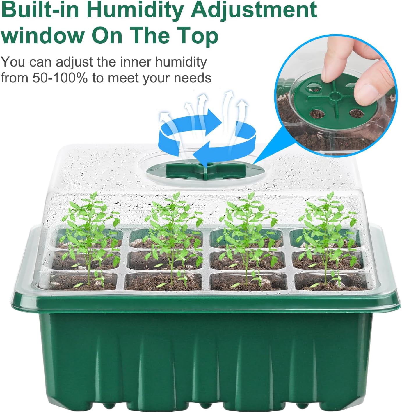 Seed Starter Tray Kit with Humidity Adjustable Dome for Plant Germination.