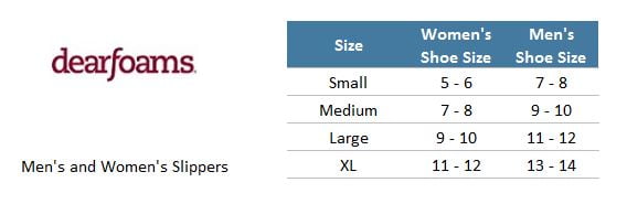 Dearfoam Size Chart