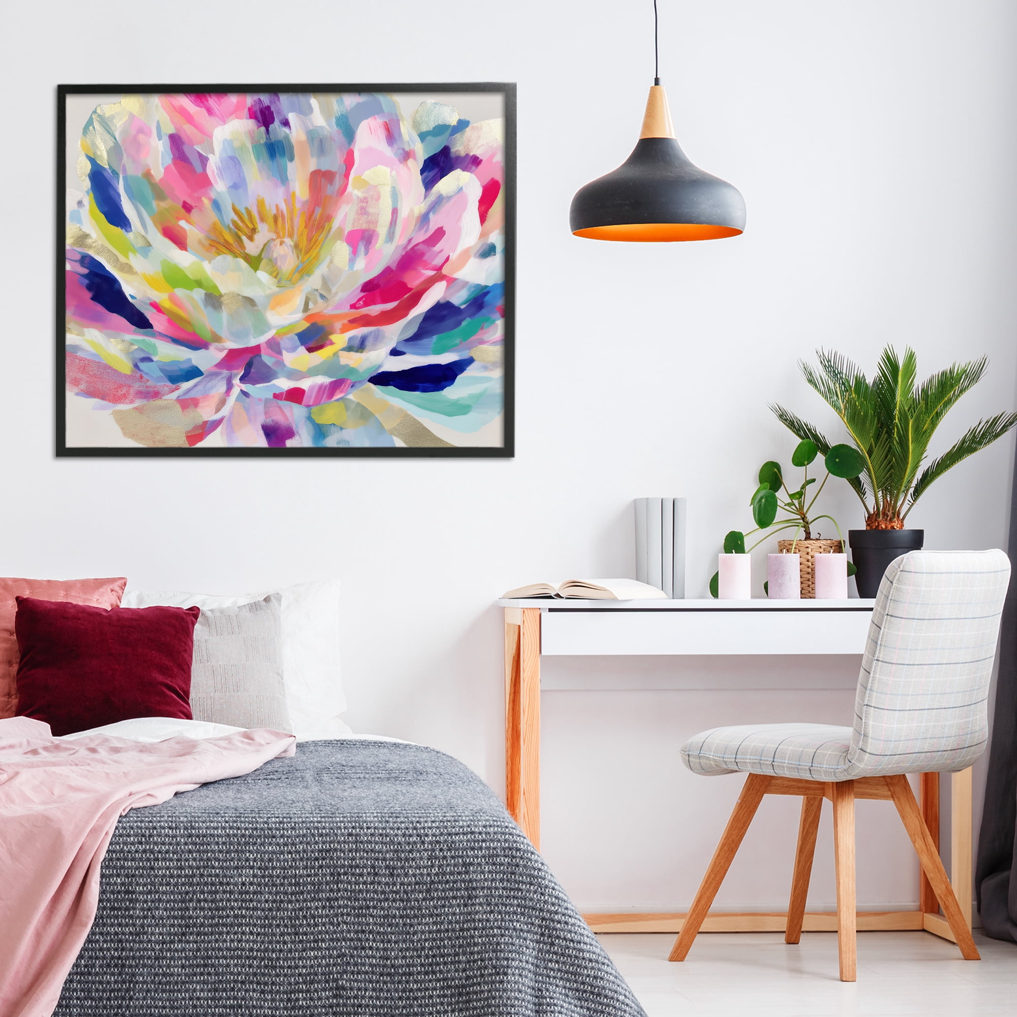 Stupell Industries Dahlia in Pink & Blue Black Framed Giclee Art, design by Chromatic Storm Studio