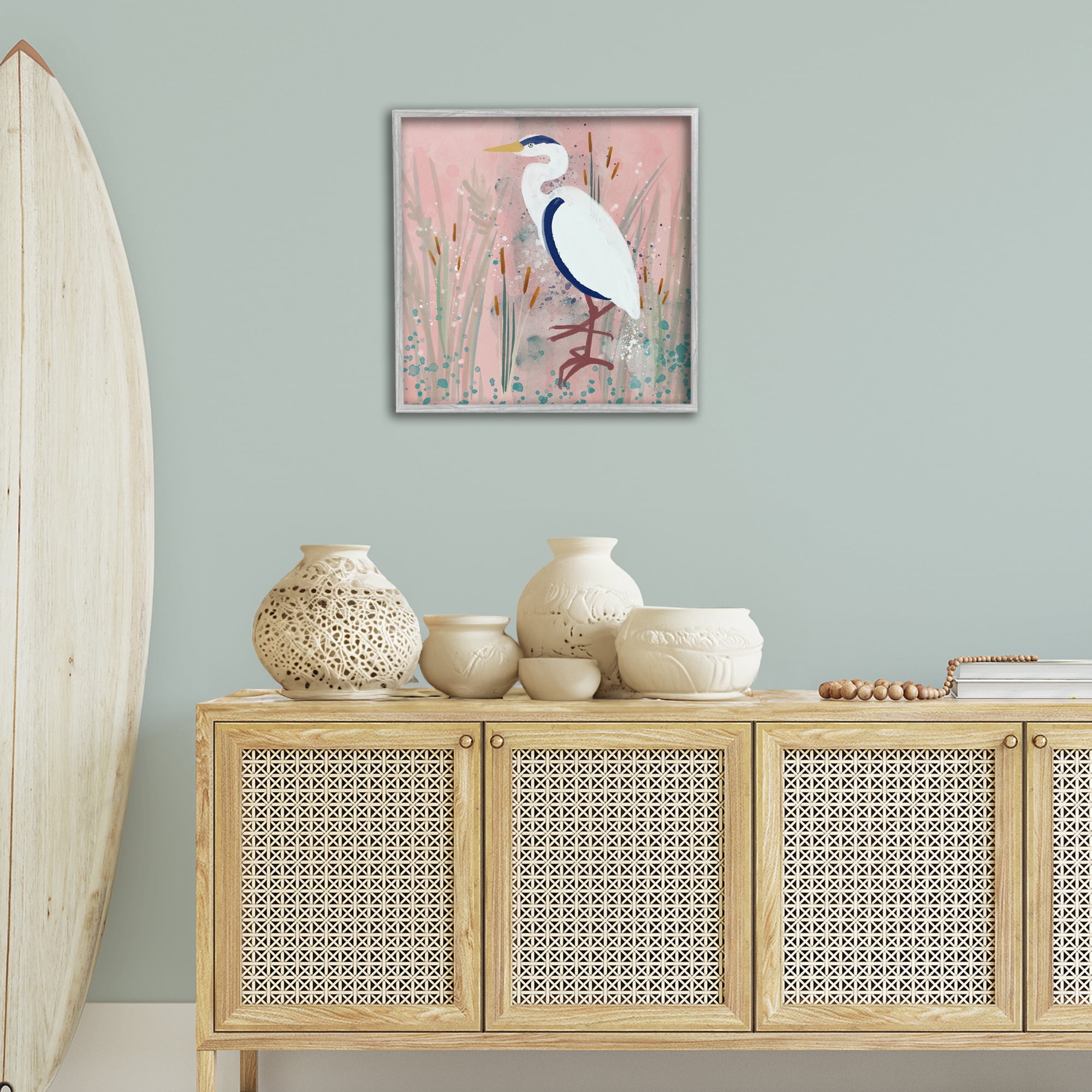 Stupell Industries Coastal White Bird Animals & Insects Painting Gray Framed Art Print Wall Art, 24 x 24