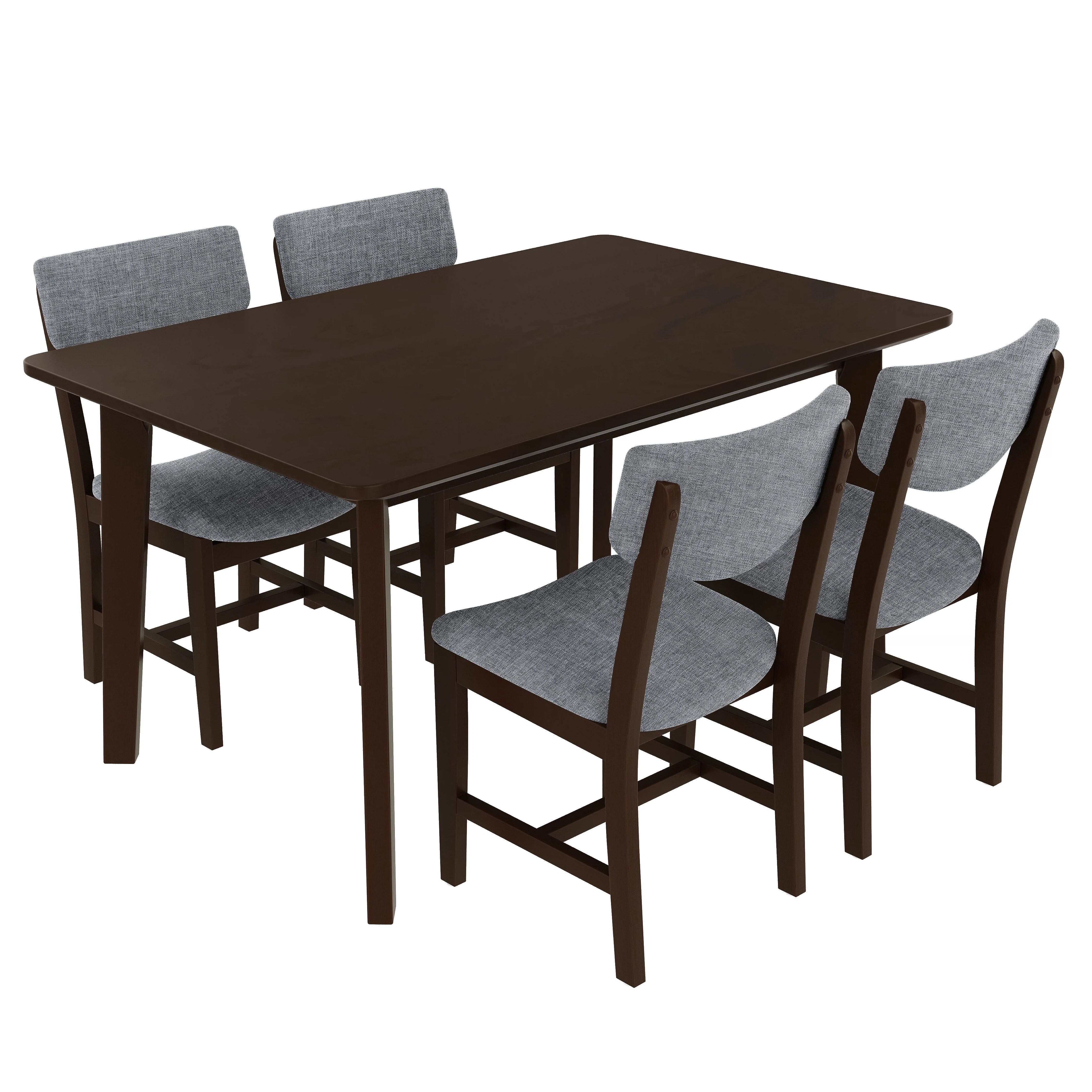 Euroco 5 Piece Dining Table Set for 4, Farmhouse Wood Kitchen Table Set with 4 Upholstered Chairs for Kitchen & Dining Room,Espresso