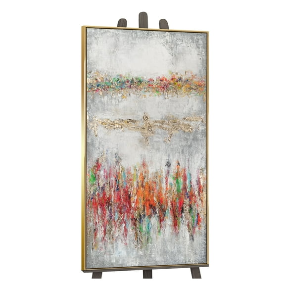 YS-Art Bright Horizon Textured Abstract Canvas Wall Art with Gold Frame, Modern Painting for Living Room or Office, 48x24 inch