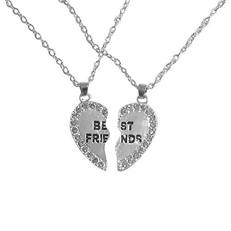 Art Attack Silvertone Broken Heart Pave BFF Best Friends Forever 2 PC Pendant Necklace Gift