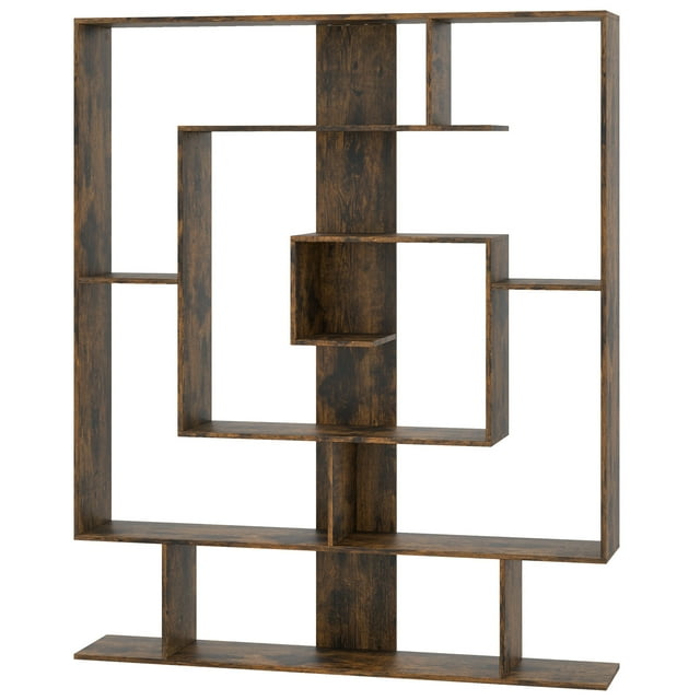 Costway 7-Tier Bookshelf Geometric Bookcase with 2 Anti-Tipping Kits Rustic Brown