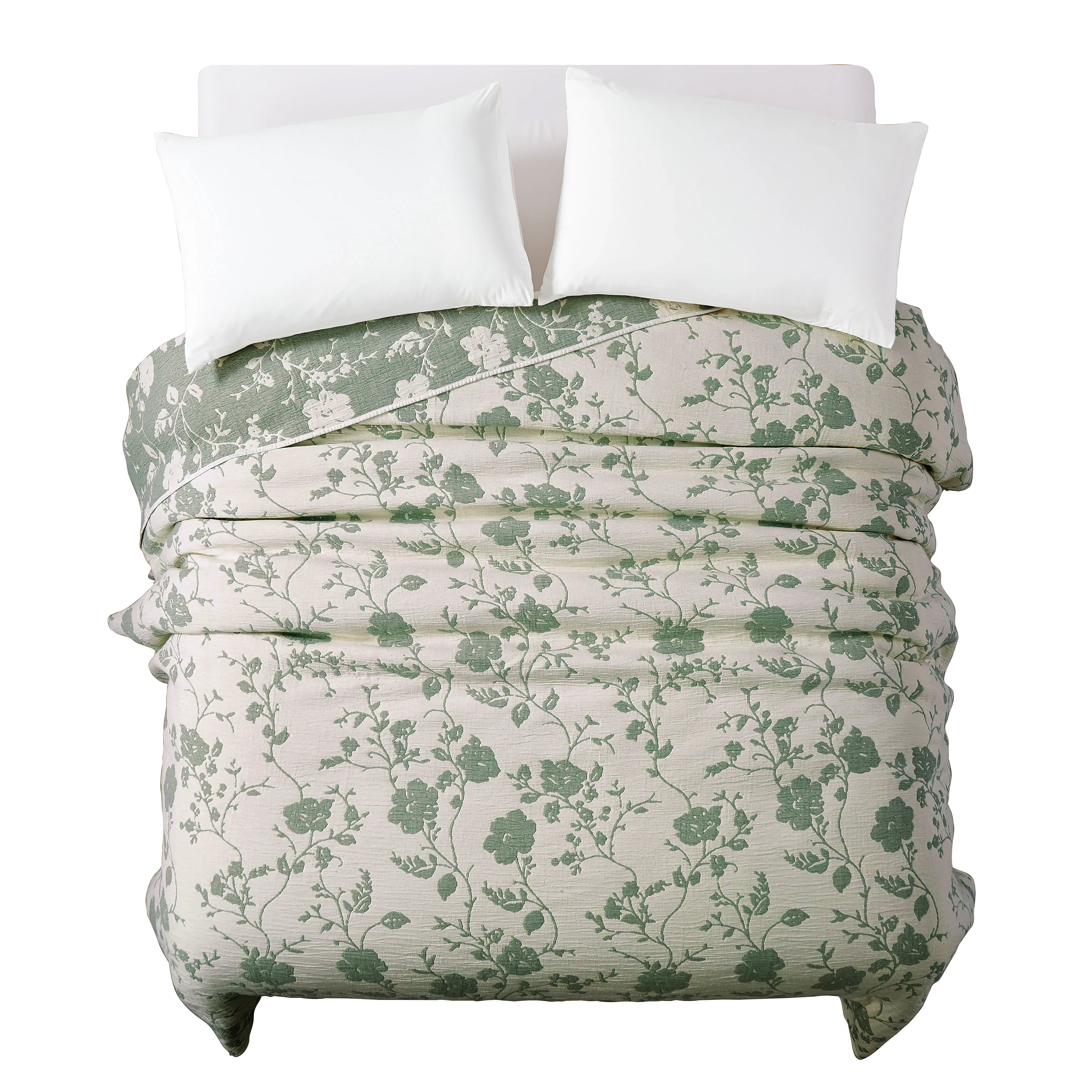 The Pioneer Woman Agatha Floral Gauze Quilt, King, Green River, Reversible Bedding
