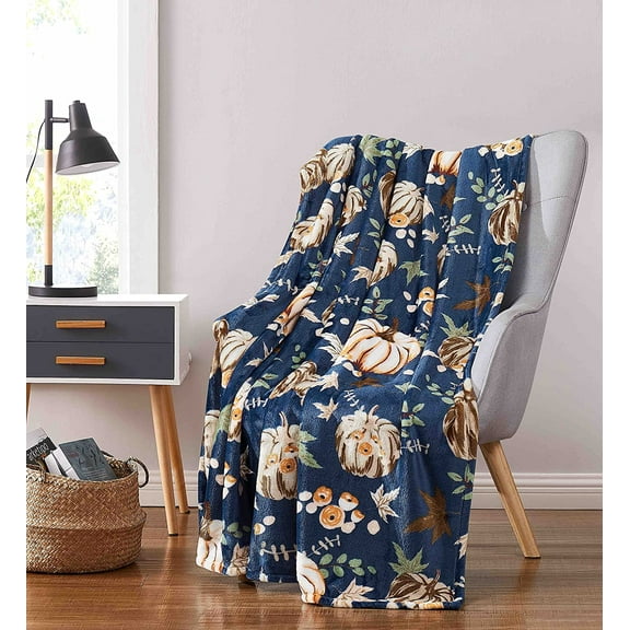 Serafina Home Soft Fall Throw Blanket, 50" x 60", Country Pumpkins