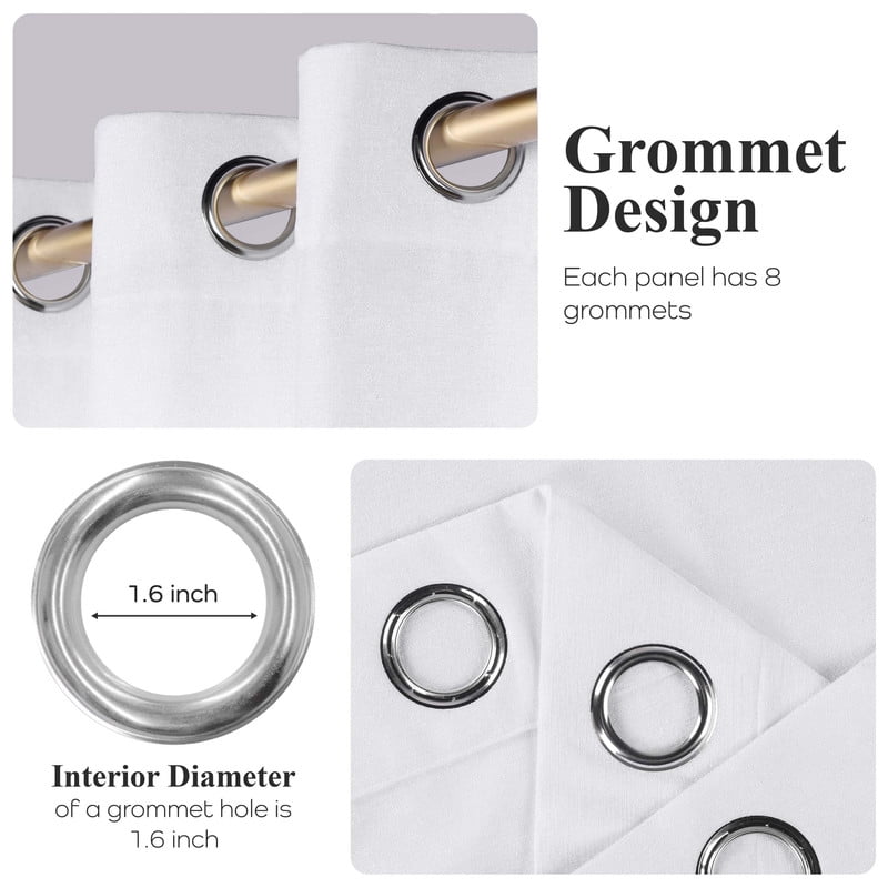 Superior Noor Semi-Blackout Chenille Curtains Set of 2, Room Darkening Curtain Panel Pair, White, 52"W x 96"L