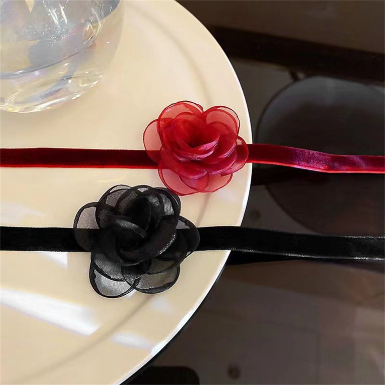 Velvet Rose Flower Choker Necklace Gothic Womens Collar Chain Jewellery Gift