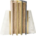 thumbnail image 3 of White Geometric Marble Bookends with Brass Inlay, Heavy-Duty Non-Slip Decorative Book Stoppers for Shelves, Modern Home & Office Décor (Set of 2), 3 of 4