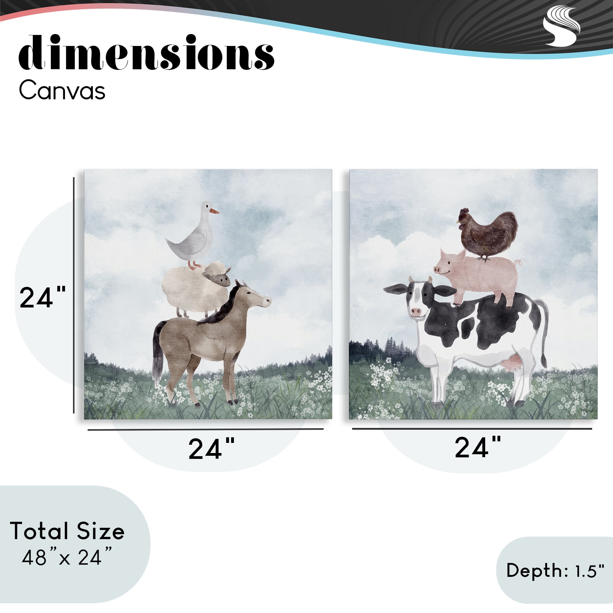 Stupell Industries Stacked Animals Blue Sky Farm 2 Piece Canvas Wall Art Set, design by Kim Allen