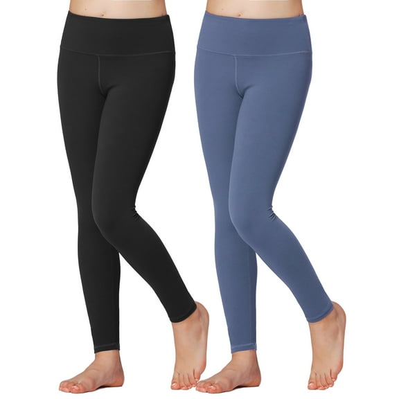 Stelle Girls 2 Pairs Athletic Leggings with Hidden Pockets,Full Legnth Running Yoga Pants Workout Dance Leggings Tights for Tween Girls High Waisted Stretchy Active Leggings,5-16Y Black Blue
