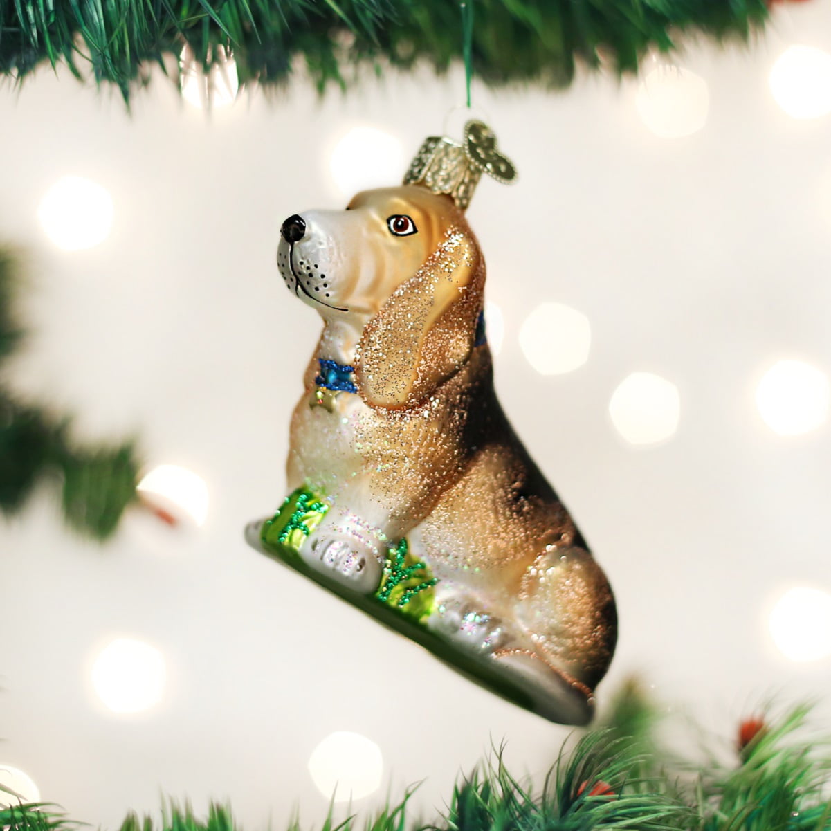 Old World Christmas Basset Hound Dog Glass Tree Ornament 12473 FREE BOX New