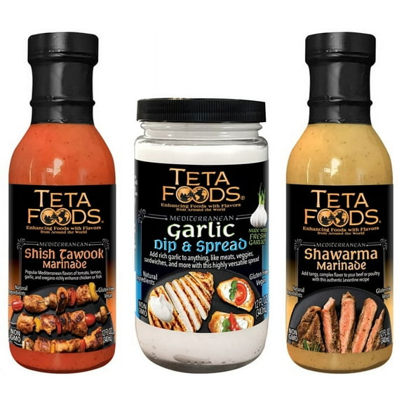 Garlic Dip & Spread, Shawarma Marinade, and Shish Tawook Marinade - Pack of 3 - 12 oz each