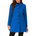 thumbnail image 1 of Abrigo azul de longitud media con cuello Peter Pan y un solo botón para mujer Inspire Chic, talla XS, 1 of 6