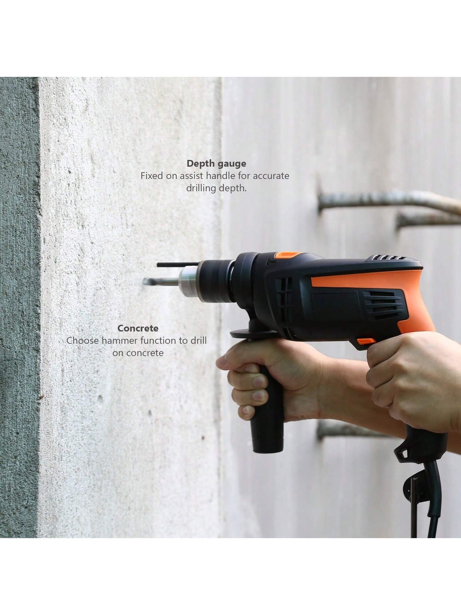 DOVAMAN 850W Electric Hammer Drill, 0–3000RPM Variable Speed, 13mm Metal Chuck, Corded Impact Drill for Concrete, Steel & Wood, with Drill Bits & Carrying Case