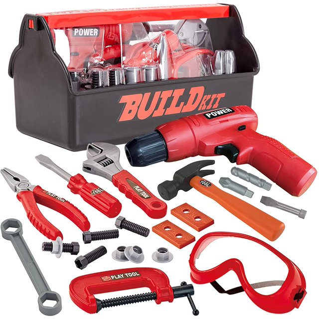 Amdohai Ensemble de Jeu d'Imitation 19 Pcs d'Outils de Construction avec une Boîte à Outils Incluant un Outil de Construction,