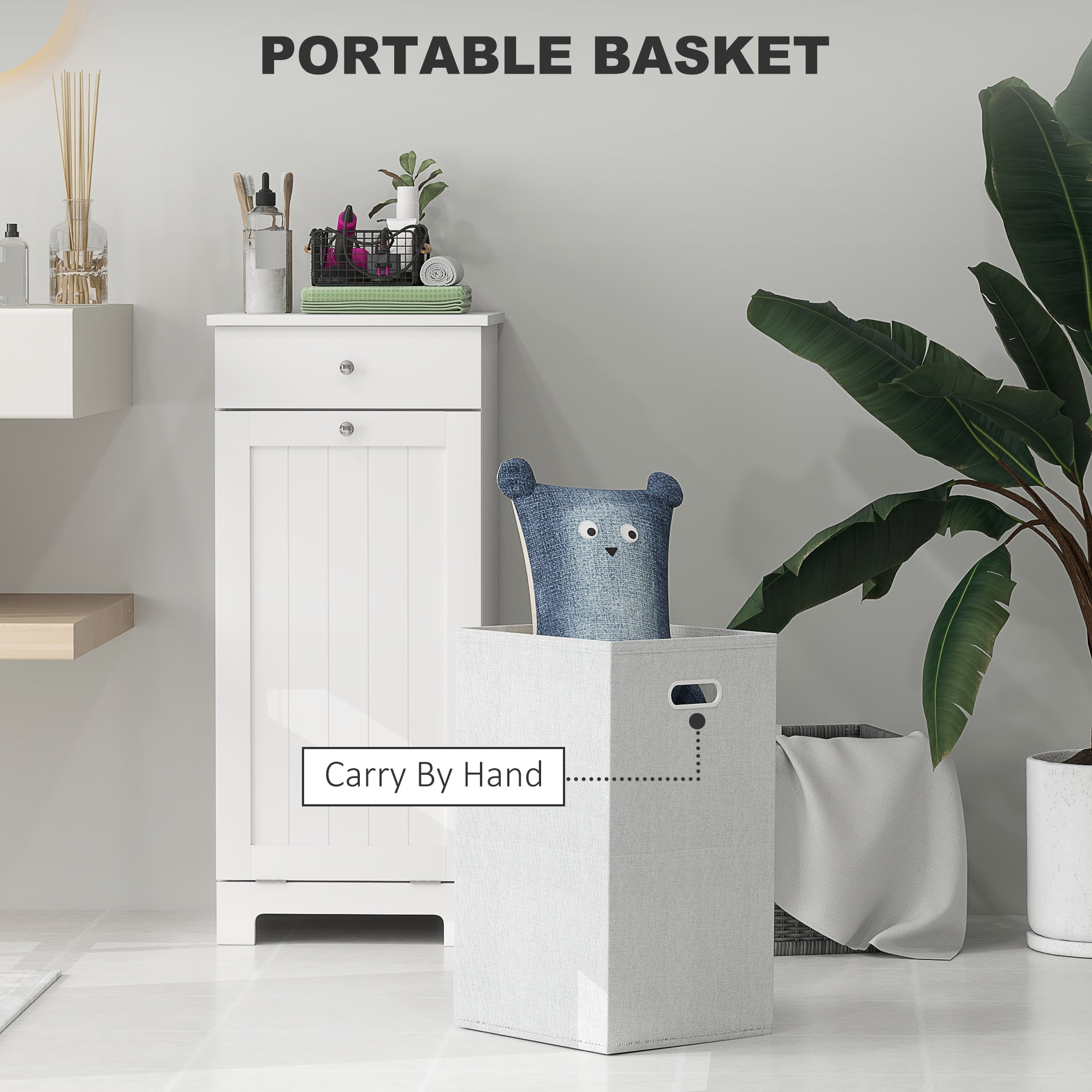 HOMCOM Tilt Out Laundry Hamper, Laundry Hamper Cabinet with Basket, Laundry Cabinet Bathroom Storage Cabinet with Drawer, White