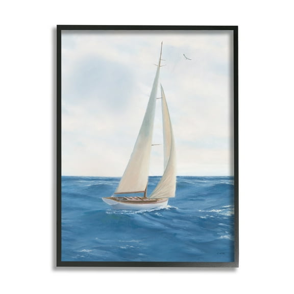 Stupell Industries Sailboat in Ocean Waves Transportation Painting Black Framed Art Print Wall Art, 11 x 14