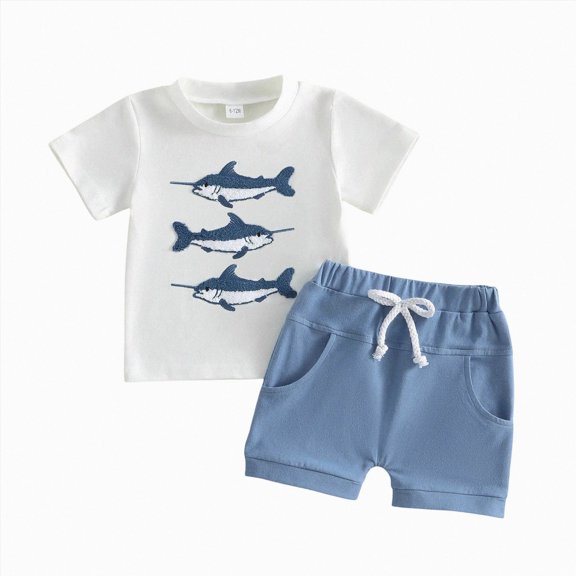Boys' 2-Piece Summer Outfit 6-12 Months 12-24 Months 2t 3t 4t 5t 6t 7t Children Short Sleeve Graphic T-Shirt And Cargo Shorts Set 2-3 Years