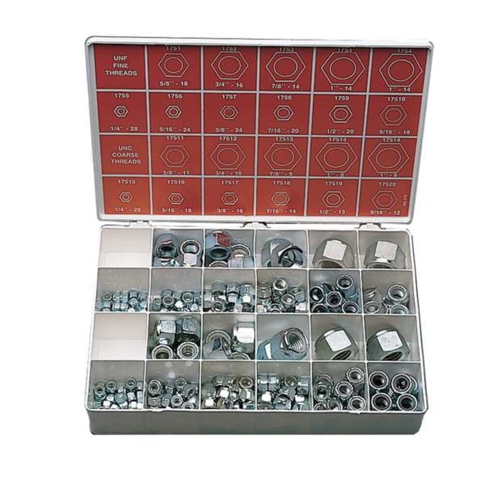 Zinc Plated Finish Steel Nylon Insert Hex Lock Nut Assortment, 267 pc.