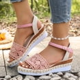 thumbnail image 6 of Women's Lightweight Crochet Lace Sandals, Adjustable Buckle Espadrille Wedge Heels, Open Toe Casual Summer Chunky Shoes for All-Day Comfort Pink 8.5, 6 of 9
