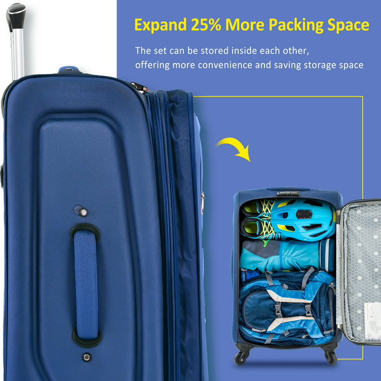 Paproos 3 PCS Luggage Set, Lightweight Carry on Softside Suitcases Set,  20in 24in 28in Expandable Suitcase with Spinner Wheel, Softshell Luggage  Travel Set for School Bussiness Trip, Dark Blue 