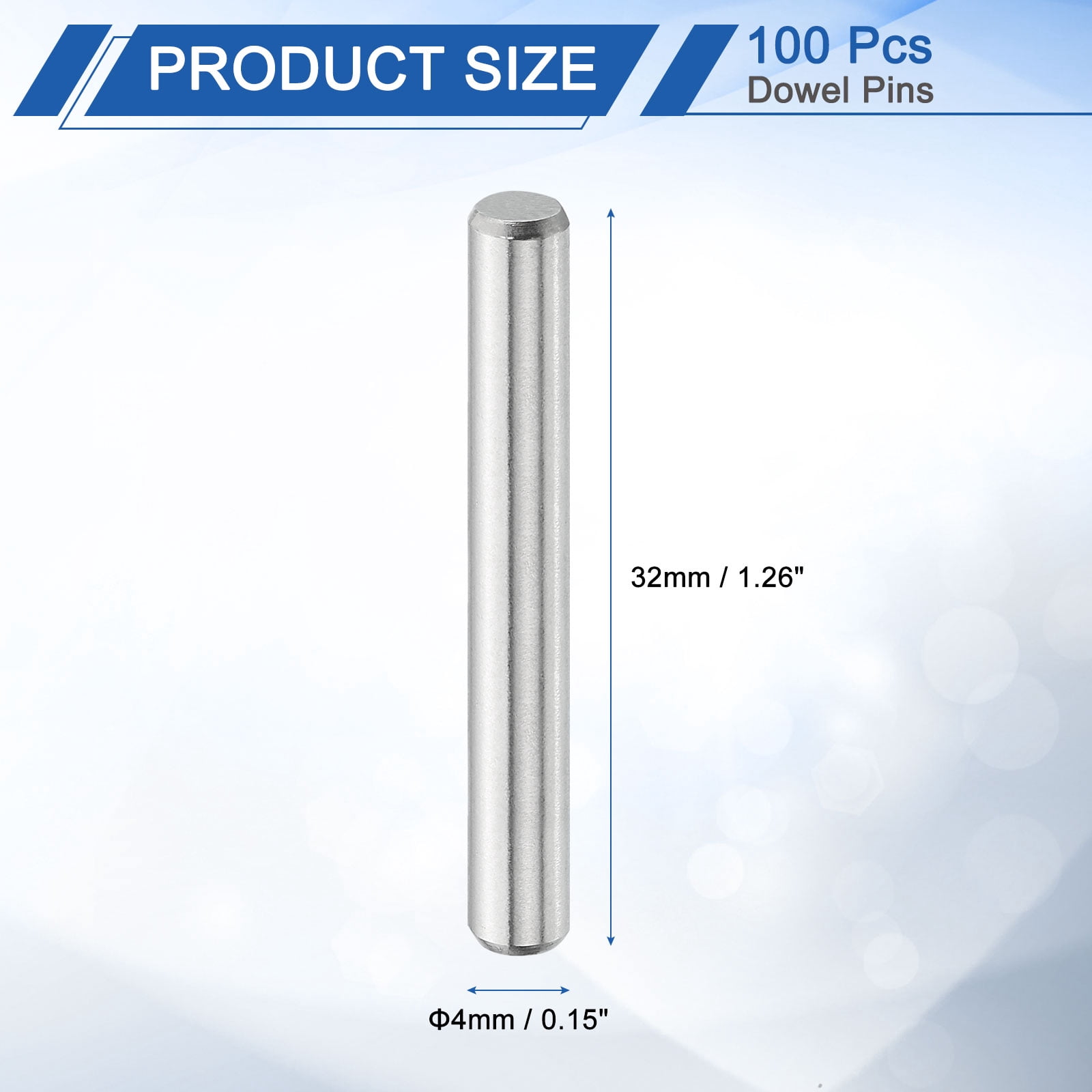 100Pcs 4mm x 32mm Dowel Pins, 304 Stainless Steel Shelf Support Peg Pin, Silver