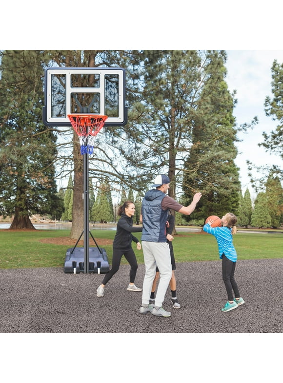 iFanze 44" Portable Basketball Hoop System, 4.4-10 ft Height Adjustable Basketball Goal System with Wheels and Shatterproof Backboard and Large Base for Adults Kids Outdoor Indoor Court