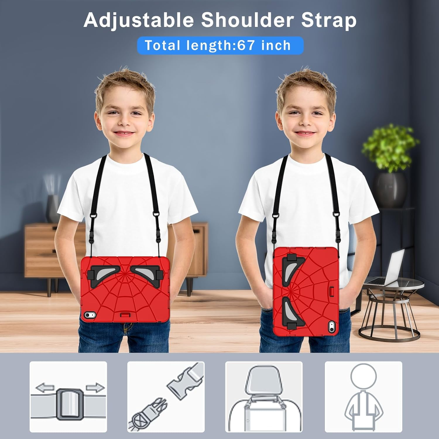 Dteck iPad 10th Generation Case iPad 10.9 Case 2022 New iPad 10th Gen Case for Kids 10.9 Inch Shockproof Protective Cover with Pencil Holder & Shoulder Strap & Kickstand for Kids Children,Red + Black