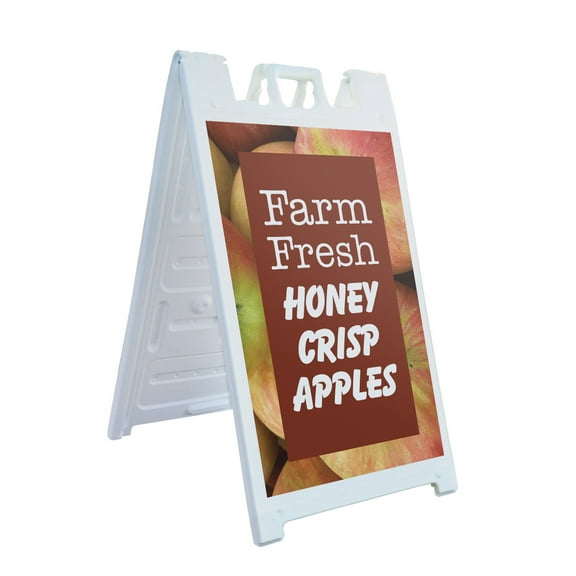 Farm Fresh Honey Crisp Apples 24" x 36" Double Sided A-Frame Sidewalk Sign Includes 2 Plastic Inserts Foldable Portable White Signicade Sandwich Board Sweet and Juicy Locally Grown