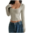thumbnail image 1 of ShomPort T-Shirts pour Femmes Col Bateau Manches Longues Chandail Extensible Court Hauts Légers Doux Confort Sortie Couche de Base T-Shirts Blouses, 1 of 6