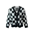 thumbnail image 4 of Seyurigaoka Womens Knitting Sweaters Checkered Pattern Cardigan Coat Long Sleeve V-Neck Buttons Spring Streetwear Casual Jumpers Tops, 4 of 5