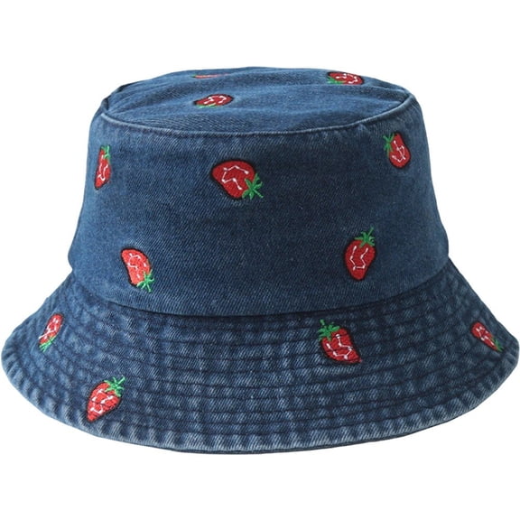 Vjnyvs Strawberry Print Bucket Hat - Cute Summer Beach Hat for Women Men, Sun Protection Wide Brim Fisherman Cap
