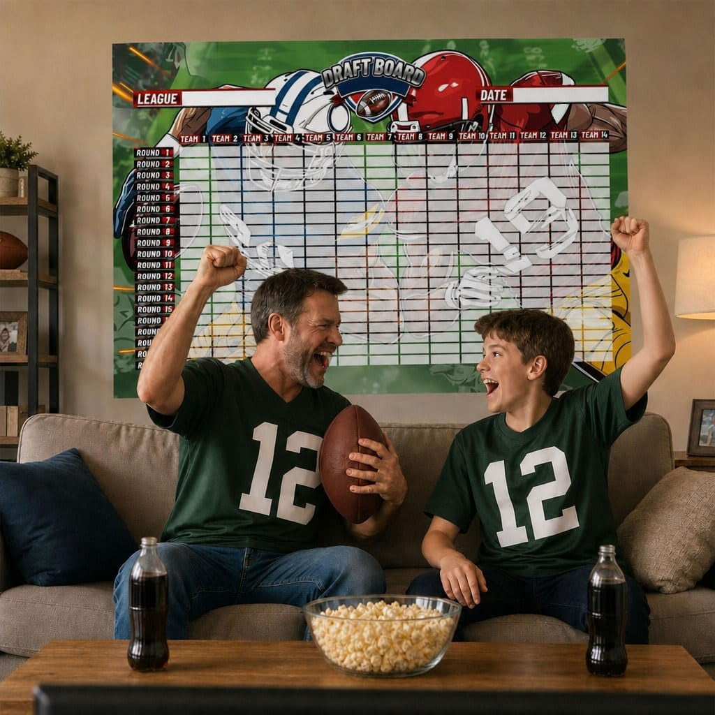 Fantasy Football Draft Board Kit 5.3x3.7ft for 2026‑2027 Season, 14 Teams 20 Rounds with 500 Player Label Stickers, Home Office Party Game Accessories