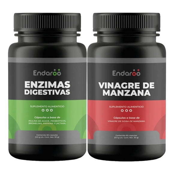 Vinagre de Manzana con Enzimas Digestivas 60 Cápsulas Endaroo | Pack 2 Frascos Sin Aditivos
