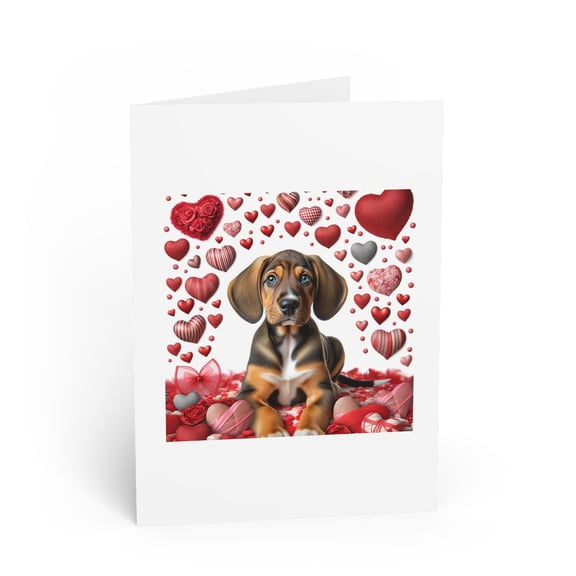 DistinctInk Greeting Card / Note Card - Valentine's Day Plott Hound Puppy - PACK of 10