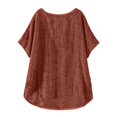 thumbnail image 4 of Plus Size Linen Gauze Shirts for Women 2026 Trendy Oversize Crewneck Short Sleeve Tops Casual Loose Casual Comfy Tops #02Light Brown XL, 4 of 5