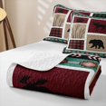 thumbnail image 4 of Manfei Classic Wildlife Pattern Quilt Full,Vintage Pine Grid Full Bedspread Sets,Red Green,3pcs, 4 of 7